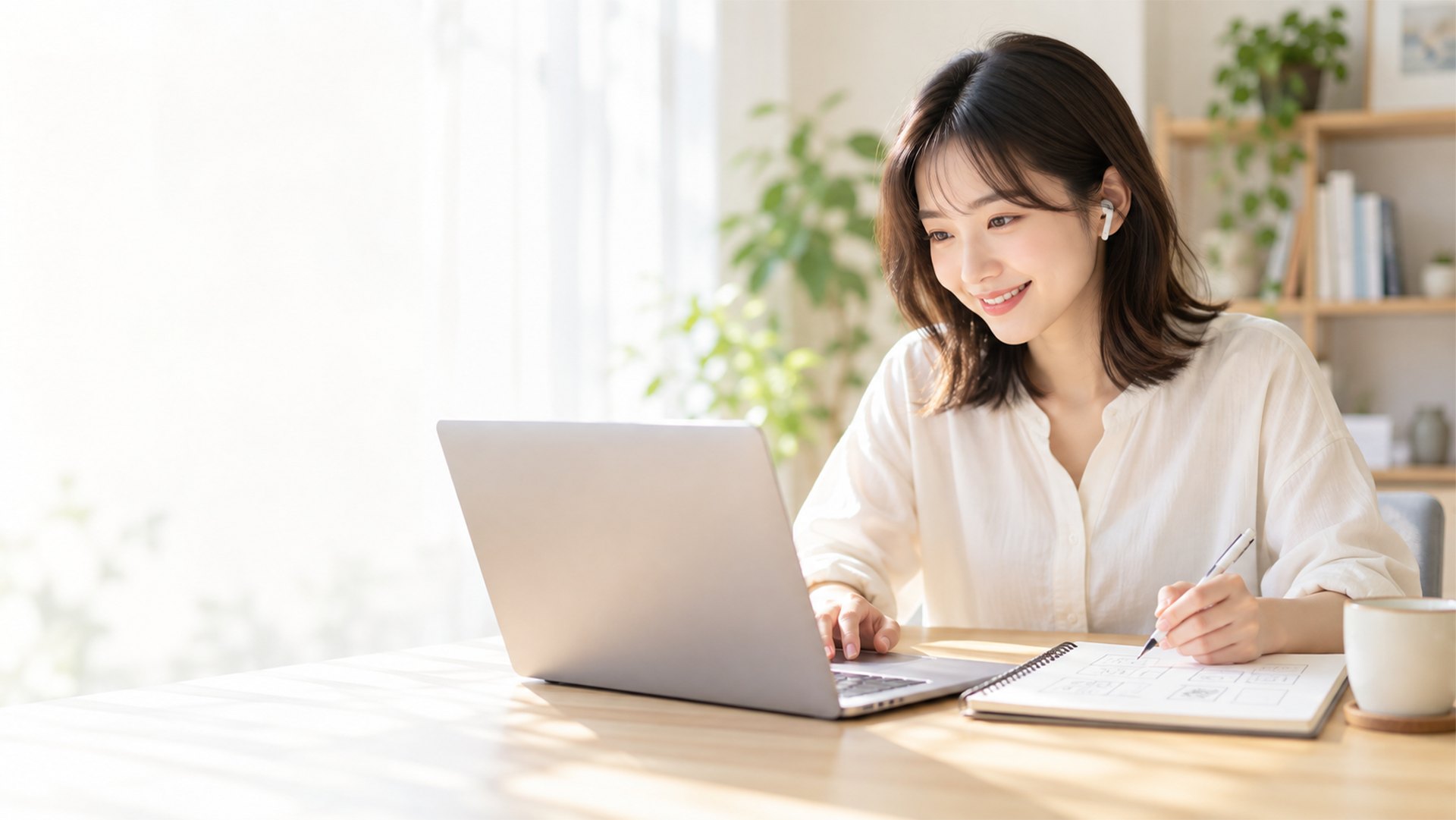 ノートパソコンで学ぶ女性
