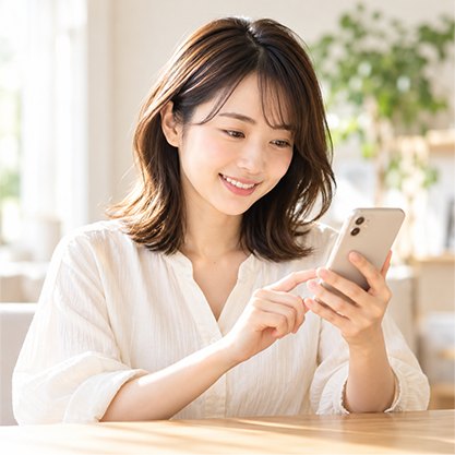 スマホで無料登録する女性