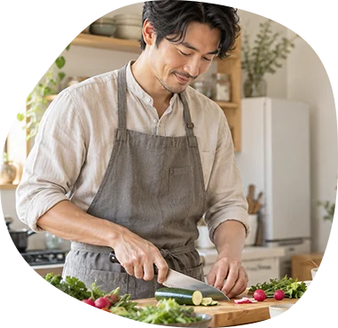 家庭料理をつくる男性